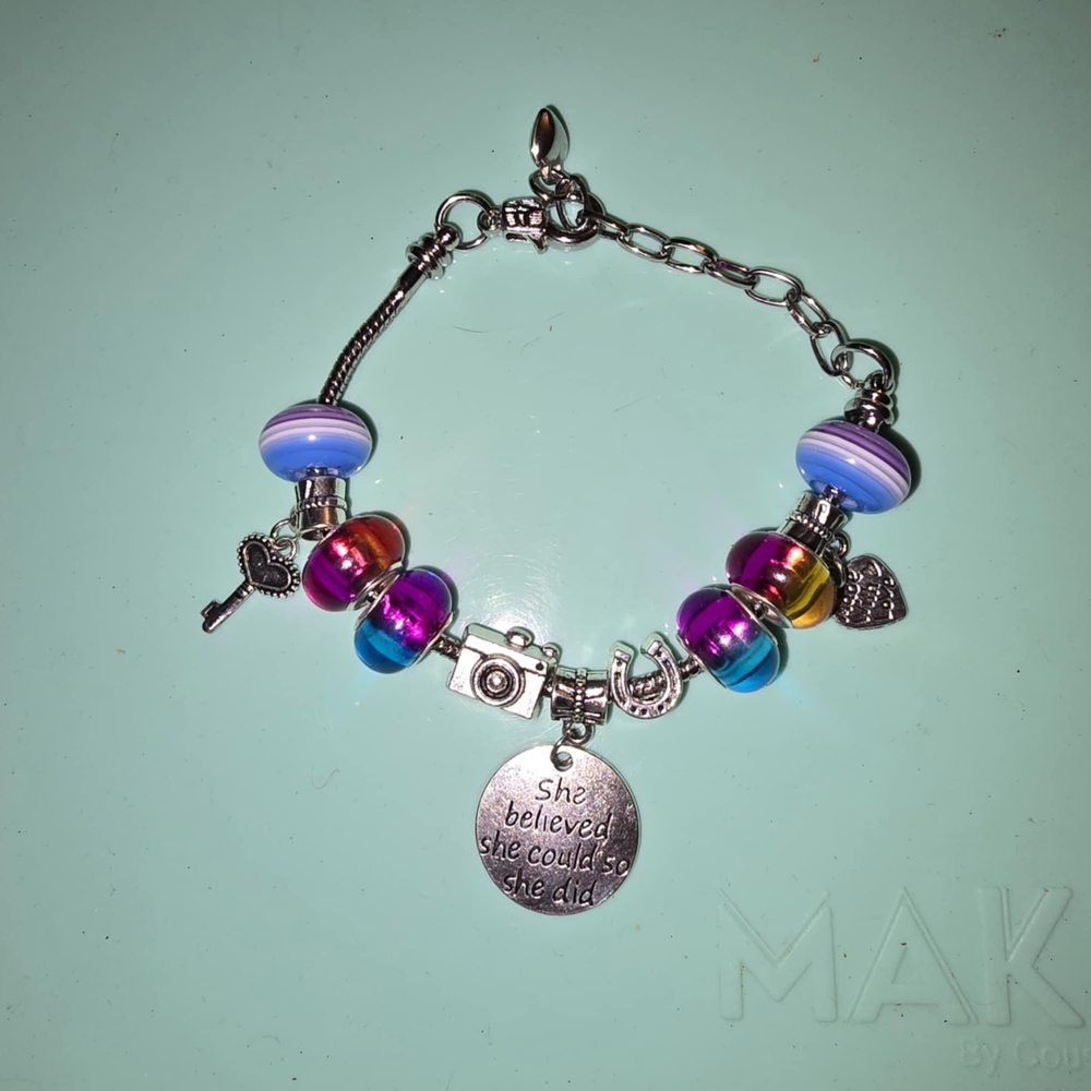 Colorful Charm Bracelet with Inspirational Quote